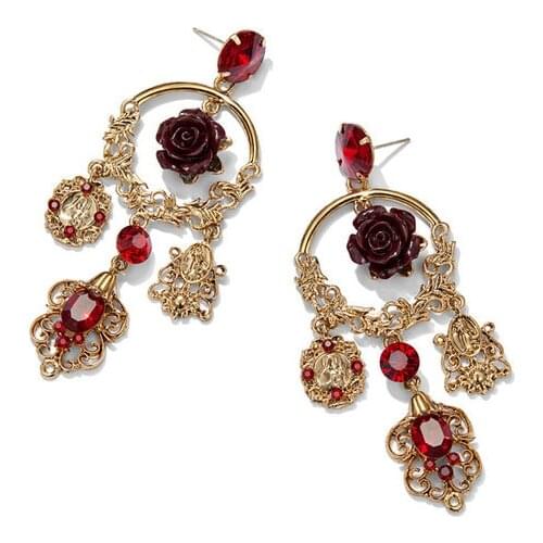 European and American double Cuban Rock Rose Earrings palace wind long fringed metal earrings earrings