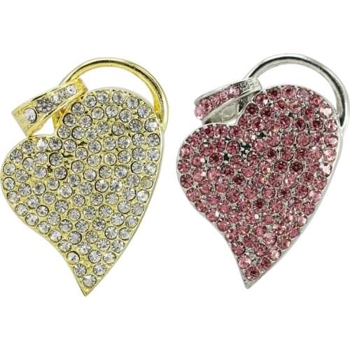 Crystal Diamond Love Heart with Chain Usb Flash Drive Pendrive 4GB 16GB 32GB 64GB Necklace Heart Shape Memory Stick Girls Gift
