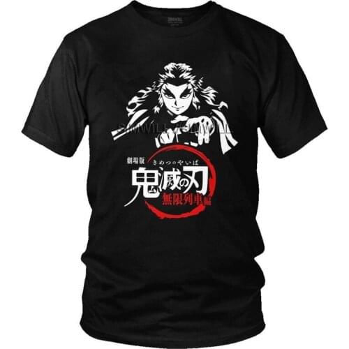 Mens Anime Rengoku T-Shirt Fashion Kimetsu No Yaiba Demon Slayer Tshirt Short Sleeve Unique T Shirt Homme Cotton Tee Merch