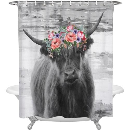 Idyllic Farm Animal Highland Cattle Shower Curtains Bathroom Curtain Waterproof Polyester Frabic Bathroom Curtain with Hooks