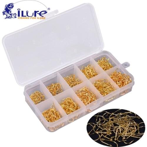 ILure 500 pcs/box High Carbon Steel Fishing Hooks Size # 3- # 12 Fishing Hooks Pack Carp Fishing Tackle Fishhooks Accessories