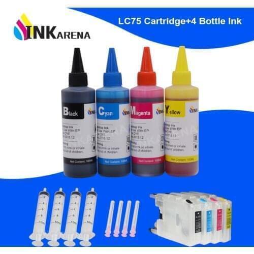 INKARENA LC75 XL Dye Ink Cartridge + 4 Color Ink For Brother LC400 LC1220 LC1240 MFC J825DW J840N J625DW J860DN J860DWN Printer