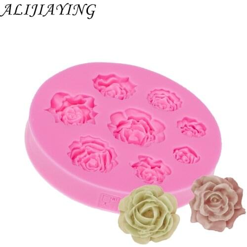 Valentines Day 9 holes Flower Rose Silicone Mold Cake Decorating Tools for Sugarcraft chocolate fondant dessert decorator D0049