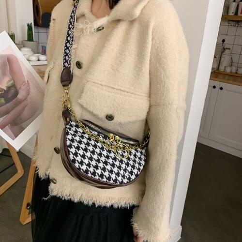Timis Li Houndstooth Chestbag PU Waist Bag Women Belt Bag Classic Fashion Drum Bag Travel Purse Phone Pouch Pocket hip bag