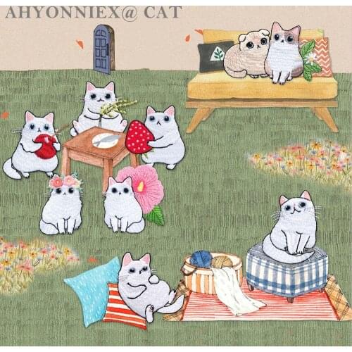 LOVE YOUR CAT White Cat Patch Babys Clothing Patches Backpack Decoration Small Applique Small Cat Iron On Patches