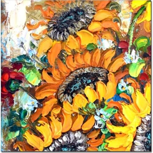 Wall Decorative Item Hangings Sunflower Picture Art Pure Handmade Knife Texture Flowers Oil Paintings Artwork For Bedroom Decor