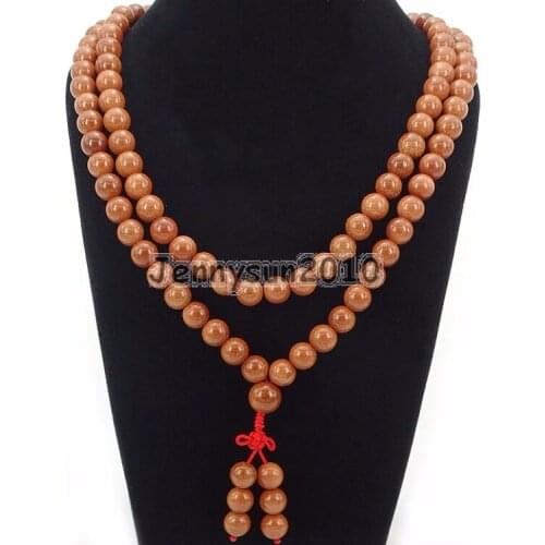 Natural Gold Sand 10mm Gems Stone Buddhist 108 Bead Prayer Mala Long Necklace Multi-Purpose Bracelet Necklace 5Strands/Pack
