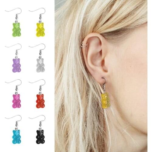 New Fashion Sequins Resin Gummy Bear Dangle Earrings for Women Girl DIY Cartoon Animal Bear Earrings Creative Drop Jewelry Gifts