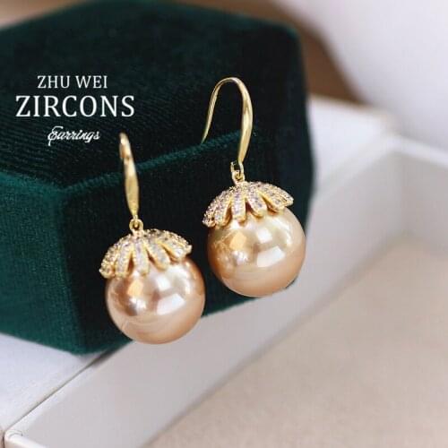 New Elegant Imitation Pearls Drop Earrings For Women Korean Style Sparkling Cubic Zircons Earring Wedding Party Jewelry Gifts