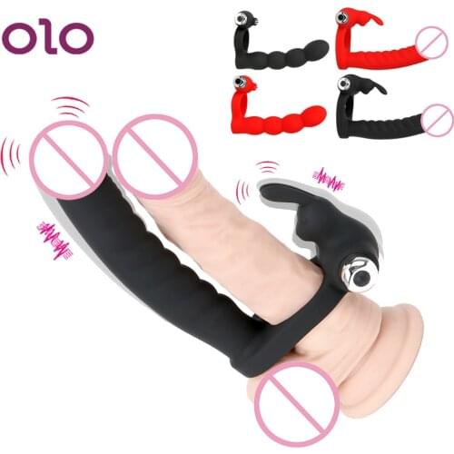 OLO Strapon Dildo Vibrator Anal Bead Plug Prostate Massager Double Penetration Cock Vibrator Ring Sex Toys for Men Couple