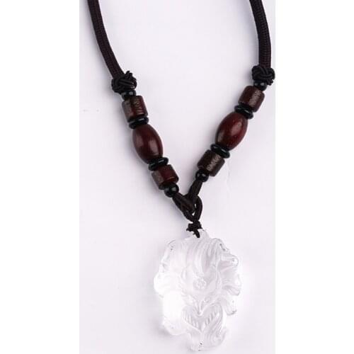 Wholesale White Natural Crystal Pendant Hand Carved Nine Tails Fox Pendant Sweater Chain Necklace for Women Men Crystal Jewelry