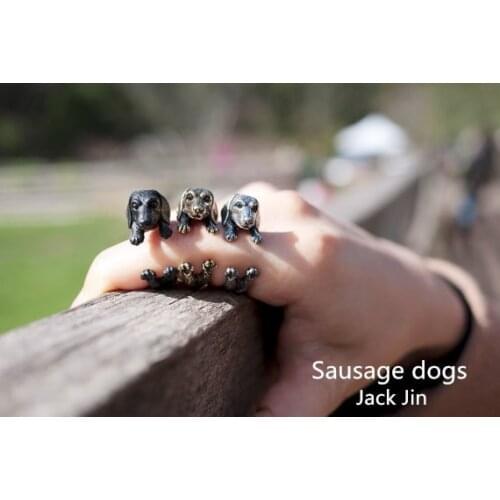 Wholesale Unique Retro Sausage Dogs Adjustable Ring High Quality Design Mens Dachshund Promise Rings Women Gift Overwatch Aros