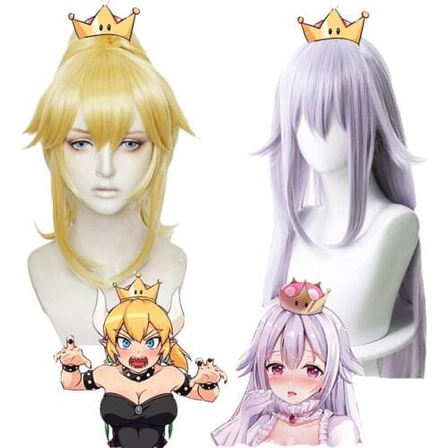 Biamoxer Bowsette Princess Bowser Peach Teresa Boos Long Cosplay Wig Full Hair Golden Wig Cosplay Costume Wig Heat Resistant