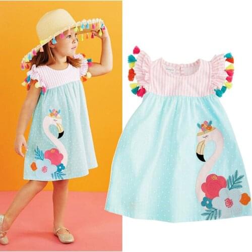 Kids Girl Sweet Summer Dress Toddler Kids Girls Flamingo Sleeveless Casual Tassel Dress Sundres Clothes 1-6T