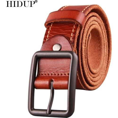 HIDUP Top Quality Solid Cowhide Leather Belts Design Black Pin Buckle Metal Belt for Men Jeans Accessories 3.8cm Width NWJ946