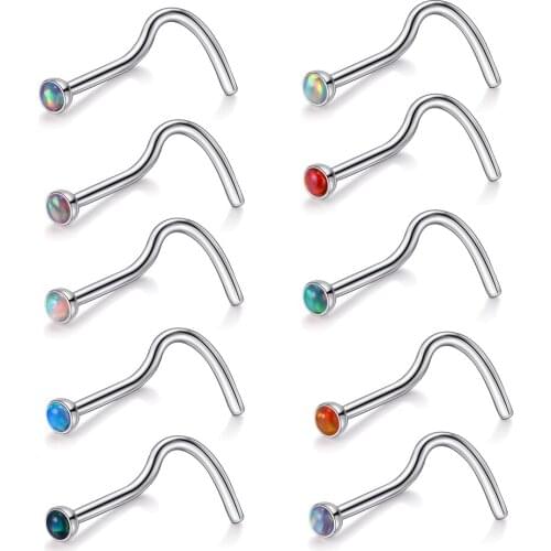 1 Pc Steel Opal Stone Nostril Piercing Earring Helix 2021 Trend Diamond Nose Puncture Rings and Studs Body Jewelry
