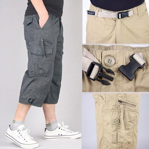 Mens Cropped Shorts Summer Military Beach Shorts Tactical Trousers Cargo Multi Pocket Shorts Loose Climbing Trekking Trousers