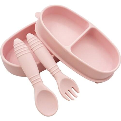 Silica Gel Dinner Plate Dual Purpose Child Bowl Spoon Set Outdoor Solid Color Anti-Fall Non-Slip Suction Cup Bowl