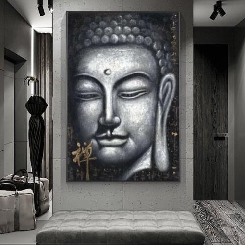 Vintage Sliver Buddha Oil Paintings Buddhism Canvas Painting Cuadros Wall Art for Living Room Home Decor (No Frame)