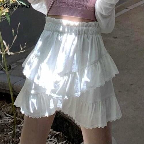 Skirts Women Ruffles A-line Above Knee Lovely All-match Korean Style Summer Solid New Arrivals Streetwear Trendy Empire Female