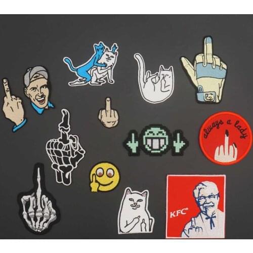 Funny Rock Middle Finger Embroidery Iron On Clothes Patch Badge For Jeans T-Shirts Bags Decorative Appliques