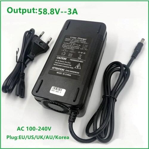 58.8V 3A Battery Charger For 14S 48V Li-ion Battery electric bike lithium battery Charger High quality Strong with cooling fan