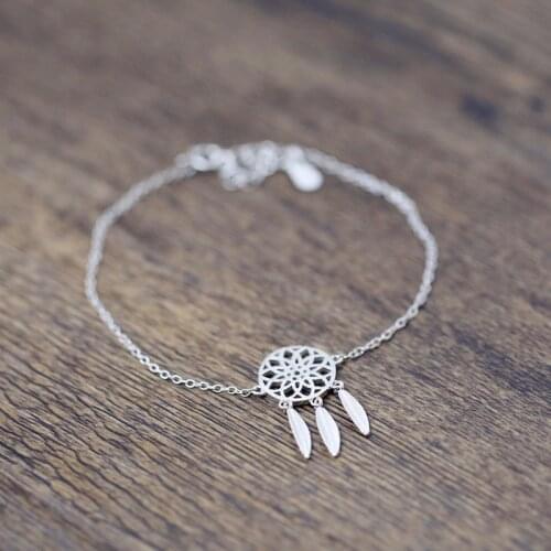 DreamySky 2018 Real Pure Leaf Tassel Silver Color Bracelets For Women pulsera de plata Drop Shipping