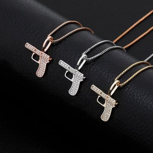 S925 Sterling Silver Bling Ice Out Gun Pendants Necklaces for Women Men Hip Hop Fashion Charm Jewelry Drop Shipping