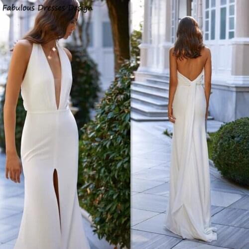 Vintage White Mermaid Prom Dresses Halter Sheer V-neck Backless Split Streamer Evening Dress Party For Women Vestido De Festa