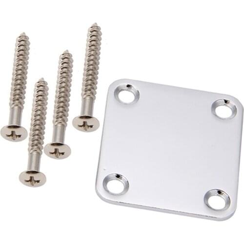 1 Set Electric Guitar Neck Plate with Screws for Strat Tele Guitar Precision,Jazz Bass Replacement, Chrome