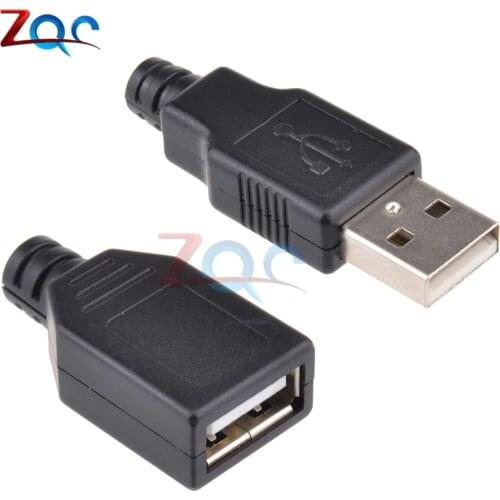 10pcs USB 2.0 Type A Male Adapter Female Socket USB 4 Pin Plug Socket Connector with Plastic Cover Type-A DIY Kits