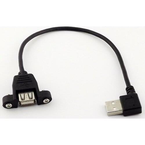 10pcs USB 2.0 A Female Panel Mount to USB A Male Plug Left Angled Extension Cable 25cm