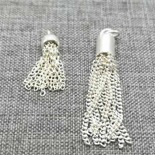 2pcs of 925 Sterling Silver Plain Chain Tassel Charms for Necklace Bracelet
