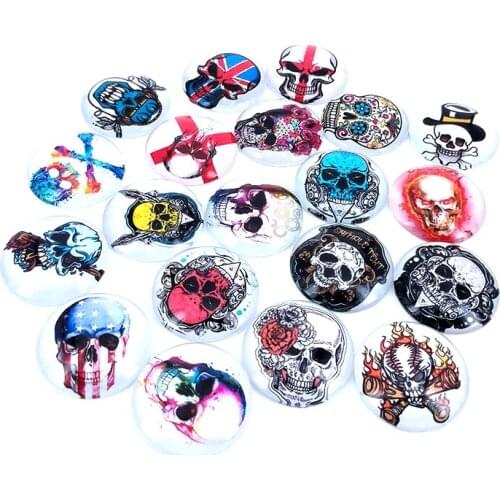 20pcs/lot 18mm 20mm 25mm Round Skull Cranium Pattern Glass Cabochon for DIY Jewelry Making Findings & Components T010