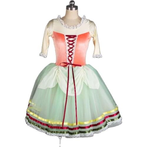 Mid Sleeve Orange Velvet Bodice Romantic Tutu Skirt Ballerina Dress Ballet Tutus for Adults Girls Ballet Performance Tutus 21255