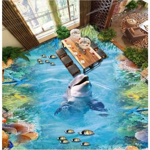 Dolphin 3D wallpaper 3d floor murals PVC waterproof floor Photo floor wallpaper 3d stereoscopic PVC waterproof floor