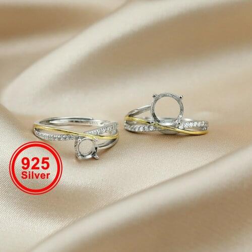 5-8MM Round 4 Prong Free Form Shank Solid 925 Sterling Silver Adjustable Ring Settings for Gems Moissanite Stone 1212047