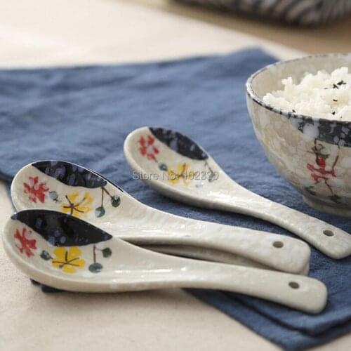 50pcs Japanese-style Ceramic Spoon Childrens Rice Spoon Kitchen Tableware Stir Spoon Soup Spoon