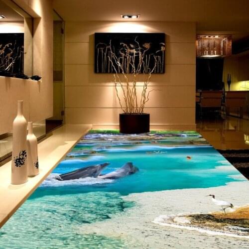 Free shipping waterproof home decoration children room floor mural wallpaper 3D Dolphin Falls bathroom Background Wall