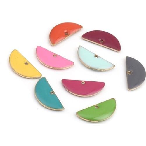 DoreenBeads Hot Fashion Copper Enamelled Sequins Pendants Charms Gold Color Mint Green Half Round DIY Findings 18mm x 8mm, 10PCs