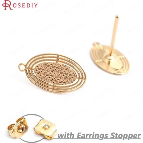 F065)10 pieces 12x8mm 24K Gold Color Brass Oval Shape Stud Earrings High Quality Diy Jewelry Findings Accessories