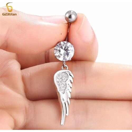 G23Titan Wing Pendent Dangled Belly Navel Piercing Button Ring 14G Titanium CZ Crystal Ombligo Woman Beach Body Jewelry