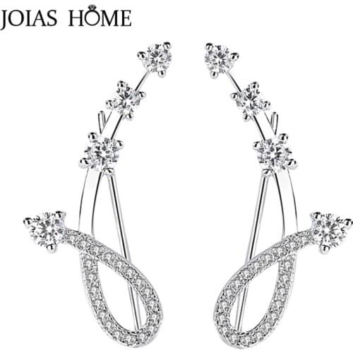 JoiasHome 925 sterling silver earrings Korean light luxury line cross diamond stud earrings for girlfriend birthday gift