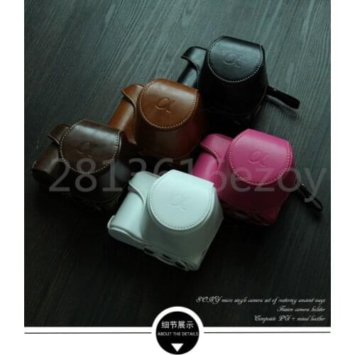 For Sony A6000 Camera Bag Leather Camera Bag Case with Shoulder Strap for Sony A6000/A6300 NEX-6 16-50mm Camera Lens