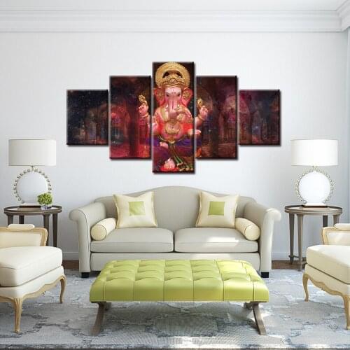 Painting On Canvas Wall Art Frame Home Decor Room HD Printed 5 Panel Modular Picture Lord Ganesha Elephant Space Poster