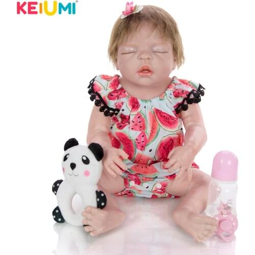 KEIUMI 23 Inch 57 cm Collection As Sleeping Reborn Baby Full Silicone Body Mohair Reborn Dolls Lovely Kid Playmates Xmas Gifts