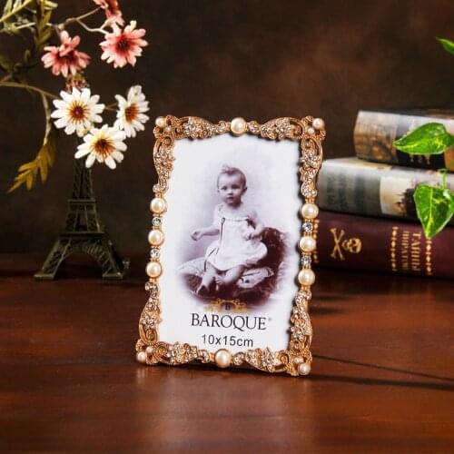 Retro Metal Gem Photo Frame Pearl Classical Creative Children Photo Frame Display Storage Home Desktop Decoration Picture Frames