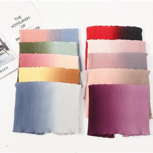Fashion Ombre Wrinkle Bubble Chiffon Instant Hijab Shawl Lady High Quality Gradient Wrap Headband Bufandas Muslim Caps 180*70Cm