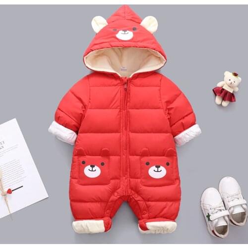 Baby Girls Outfit Toddler Boys Jumpsuit Autumn Winter Baby Snowsuit Cartoon Bear Plus Velvet Warm Newborn Rompers