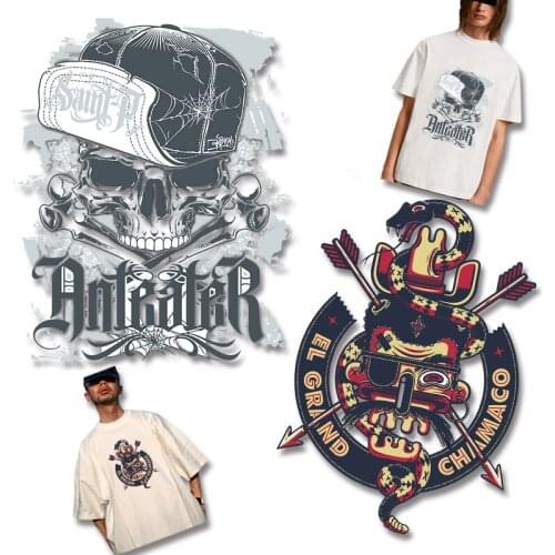 Popular hat skull alphabet pattern Character Patch for Clothing Iron On Transfer Stickers Printed Decoration Iron on patches